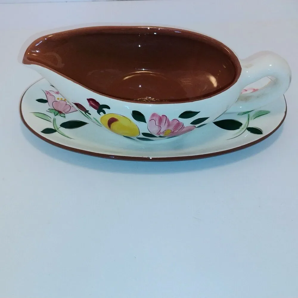 Stangl Pottery Apple Delight Gravy Boat with Attached Underplate – Hand Painted